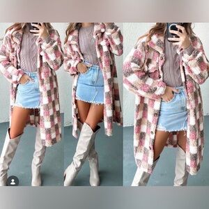 Plaid Pink and Cream Women's Coat
